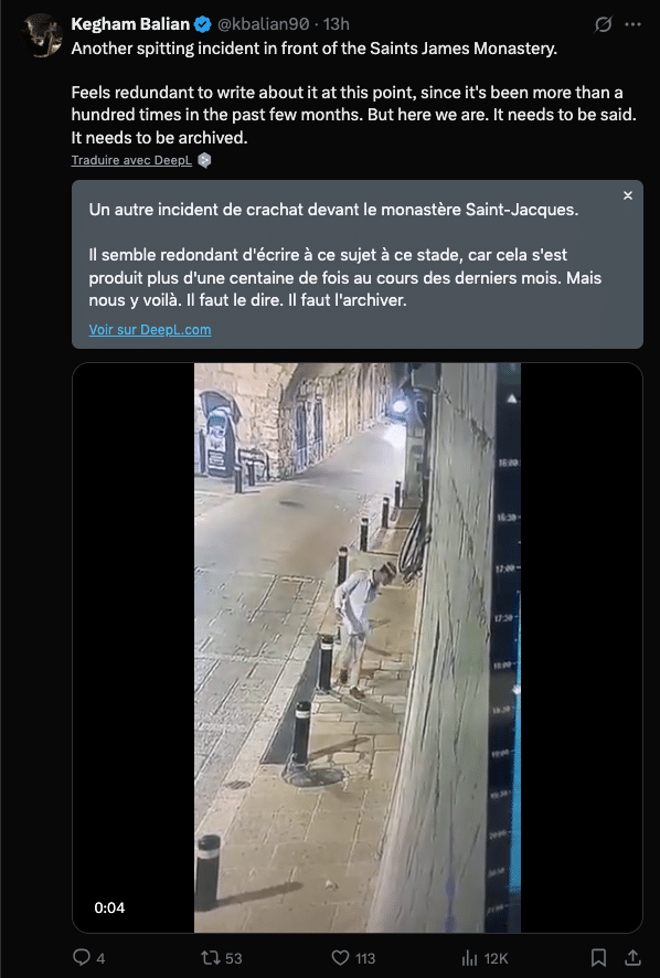 Kegham Balian : Un autre incident de crachat devant le monastère Saint-Jacques.