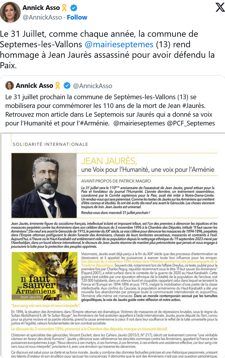 Annick Asso : l&rsquo;hommage à Jaurès de Septèmes-les-Vallons