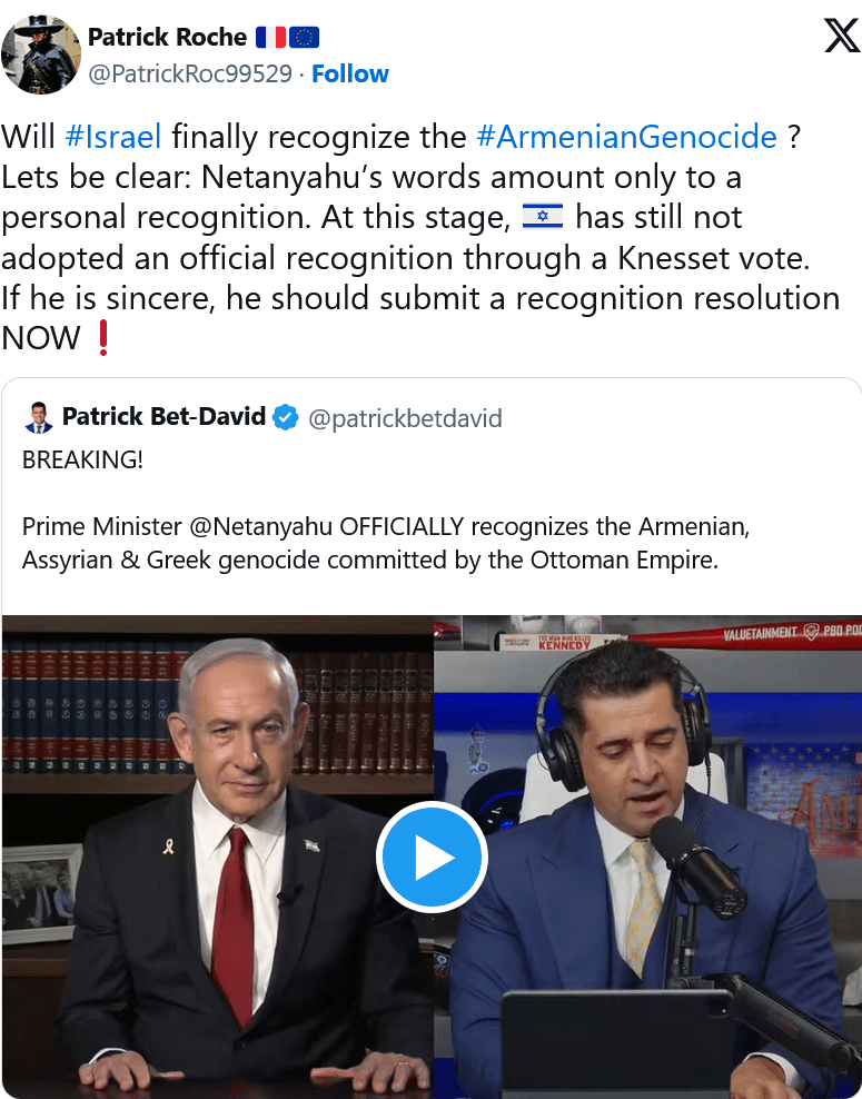 Patrick Roche : Will #Israel finally recognize the #ArmenianGenocide ?