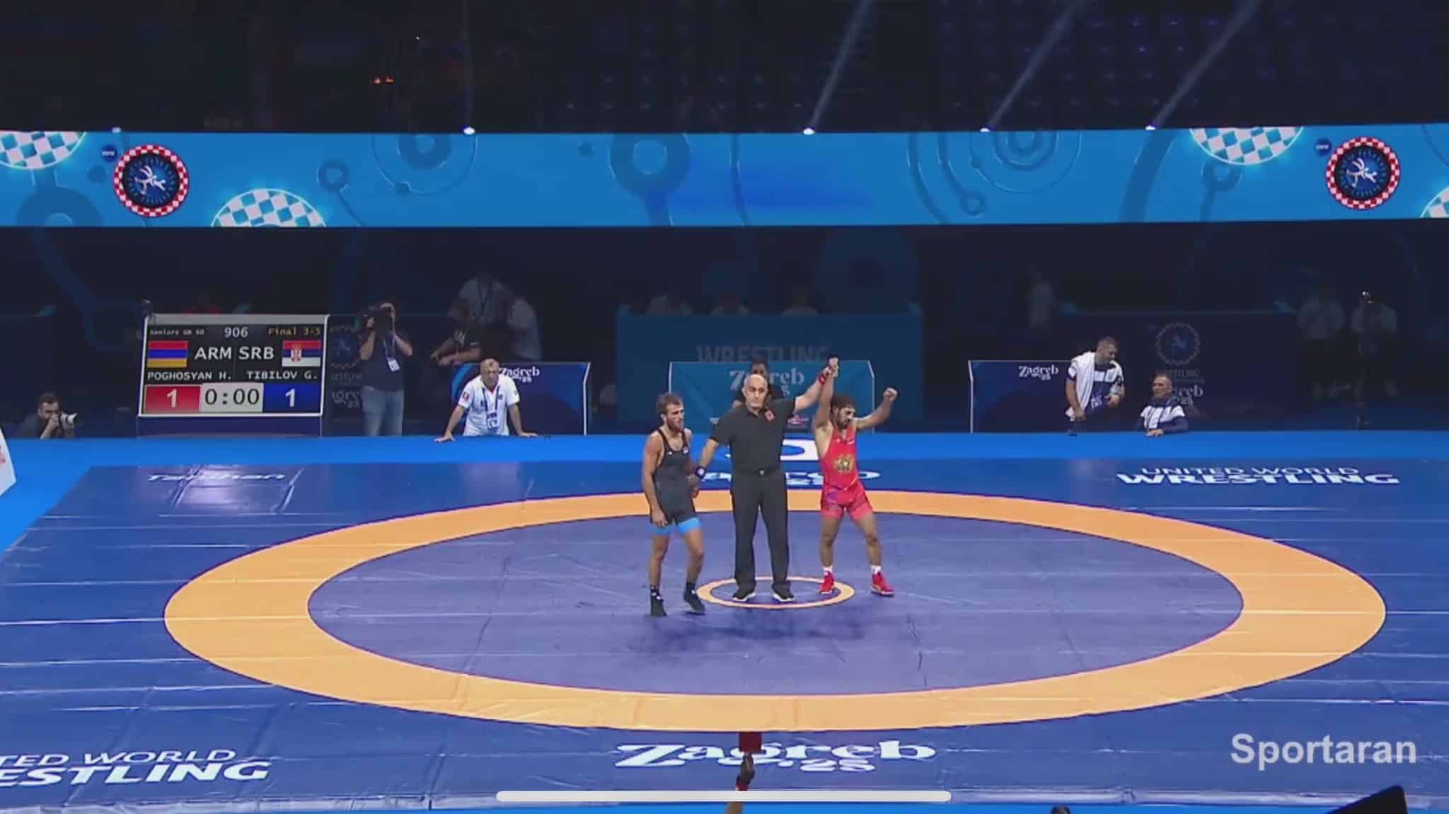 Hrachya Poghosyan (Arménie), médaillé de bronze des 60 kg aux Championnats du monde de lutte gréco-romaine à Zagreb