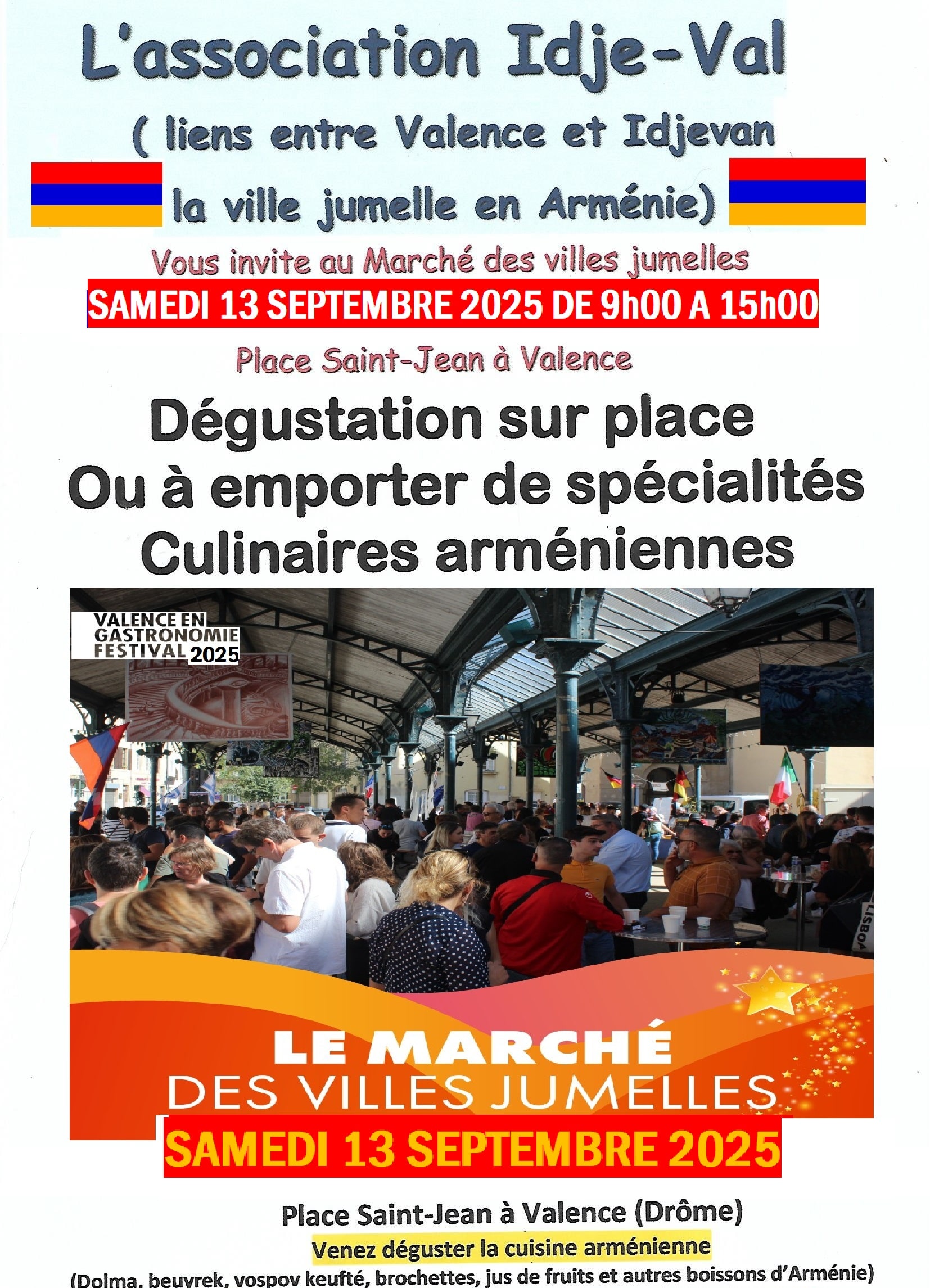 L’association franco-arménienne Idje-Val sera présente au Marché des Villes jumelles samedi 13 septembre Place Saint-Jean