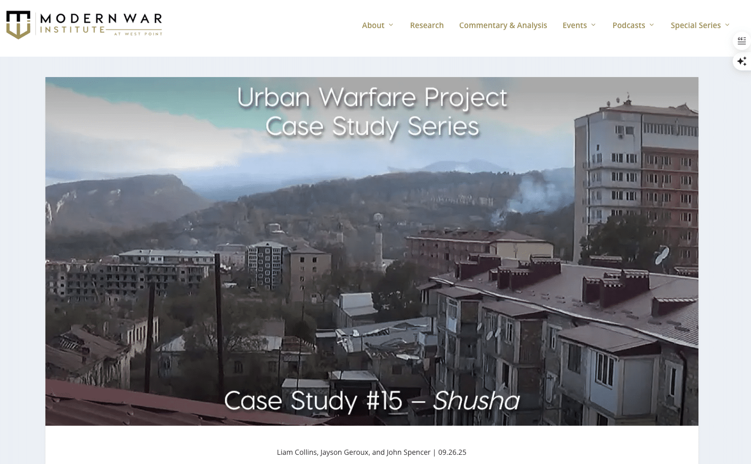 MWI publie une étude de cas sur la bataille de Chouchi : un récit militaire à source unique qui fait déjà la joie de la presse de Bakou