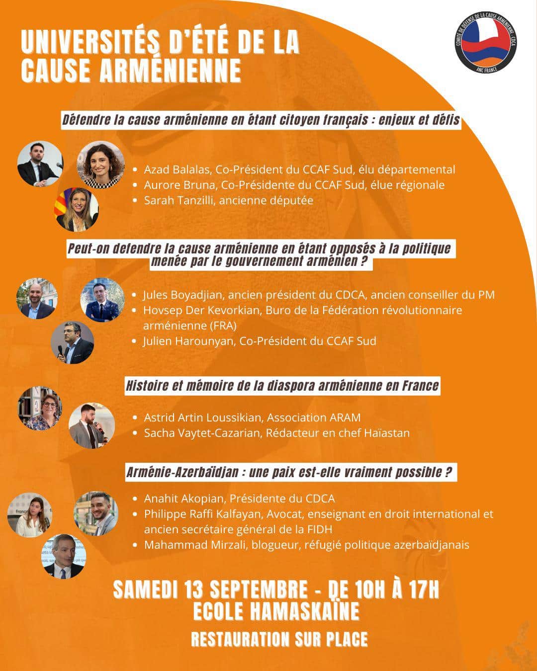 LE CDCA organise les Universités d&rsquo;Eté de la Cause Arménienne le 13 septembre