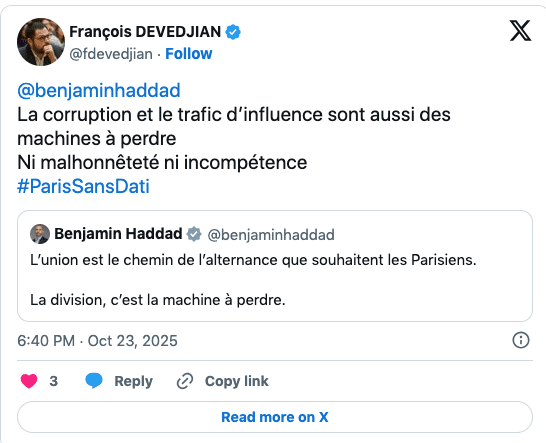 François Devedjian : Paris, la corruption et le trafic d’influence sont aussi des machines à perdre