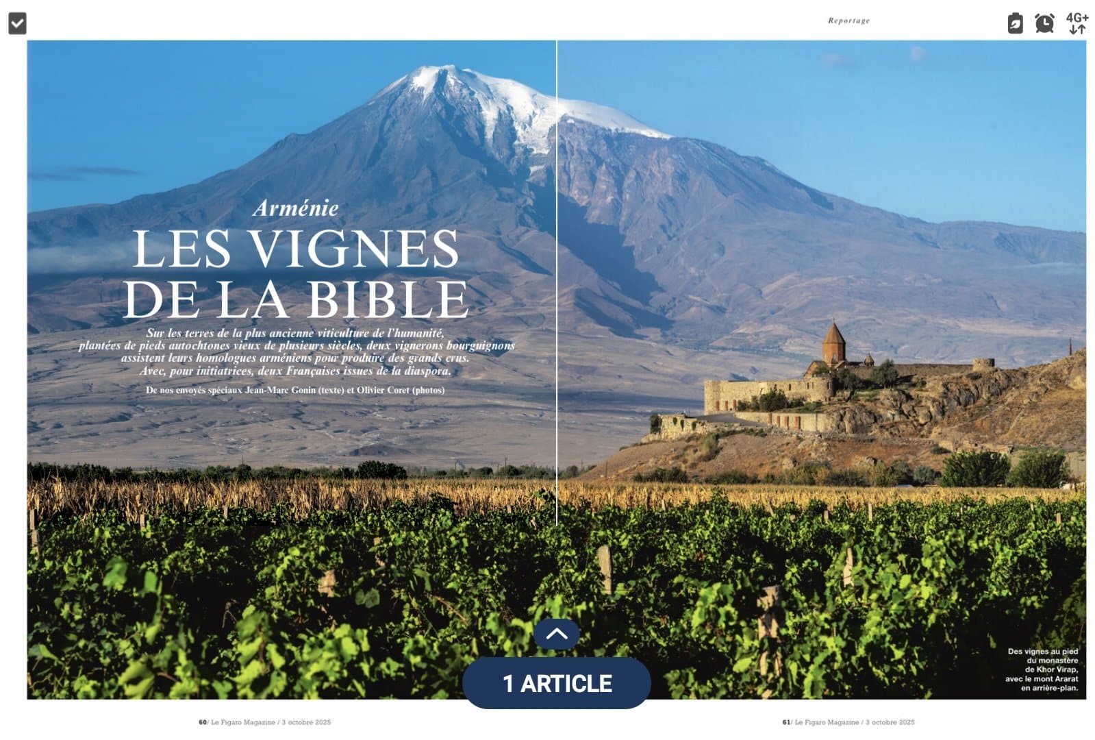 Jean-Christophe Buisson :  dans  le FigaroMagazine, le formidable reportage sur la coopération vinicole franco-arménienne