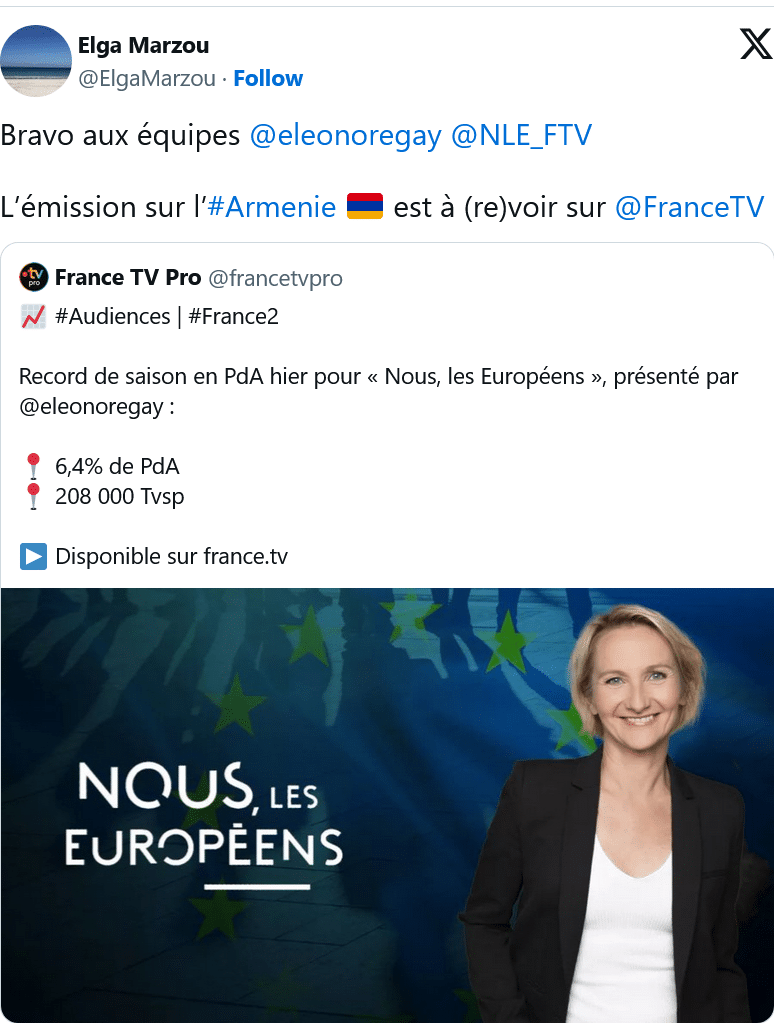 Elga Marzou : L’émission sur l’#Armenie 🇦🇲 à (re)voir sur @FranceTV