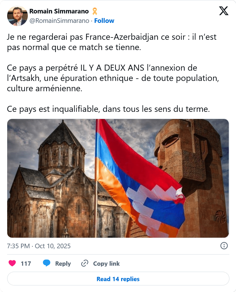 Romain Simmarano :  France-Azerbaidjan, il n’est pas normal que ce match se tienne