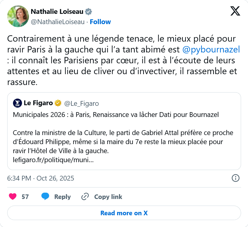 N. Loiseau : le mieux placé pour ravir Paris à la gauche qui l’a tant abimé est @pybournazel