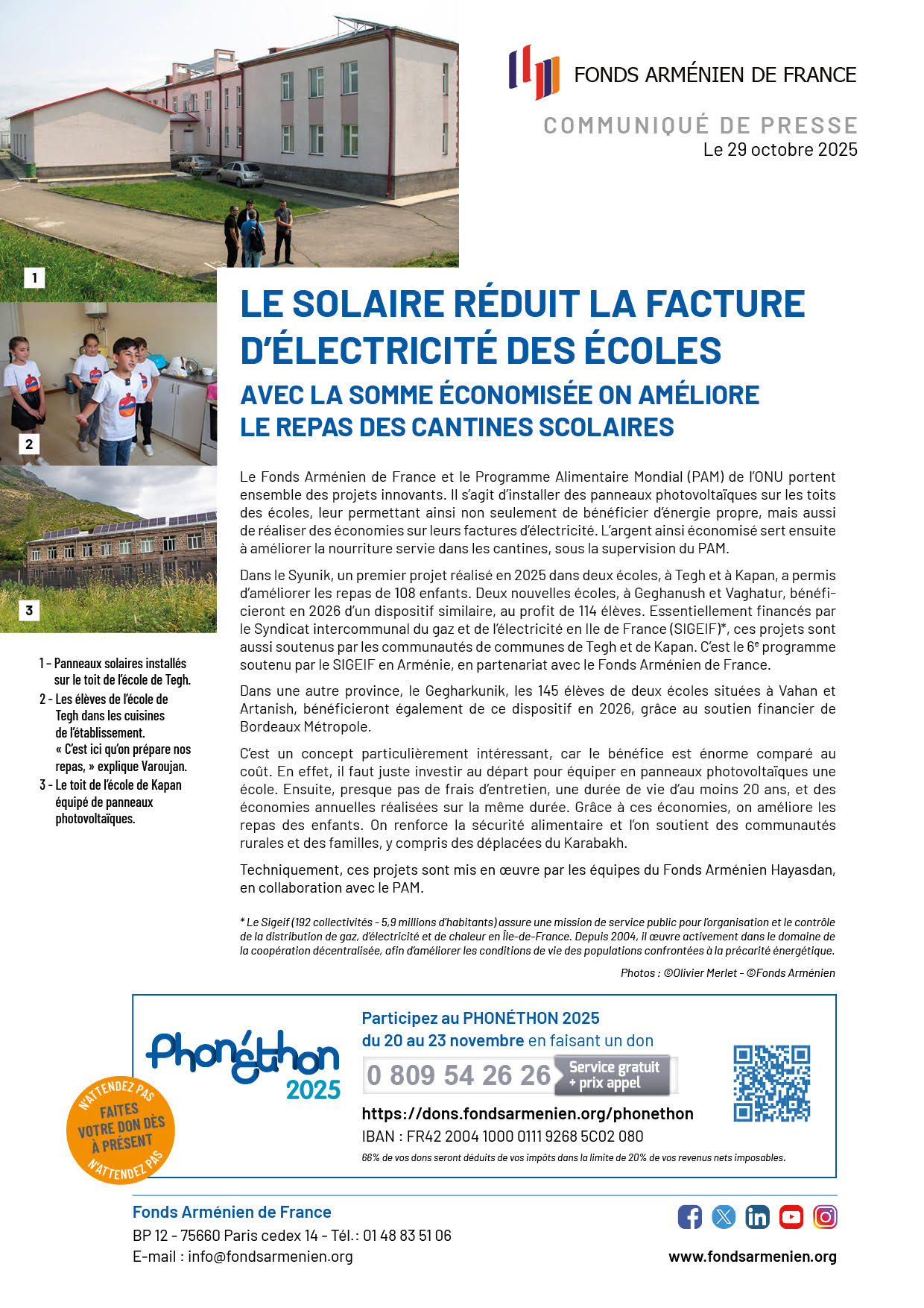 Fonds arménien de France : la sécurité alimentaire des enfants