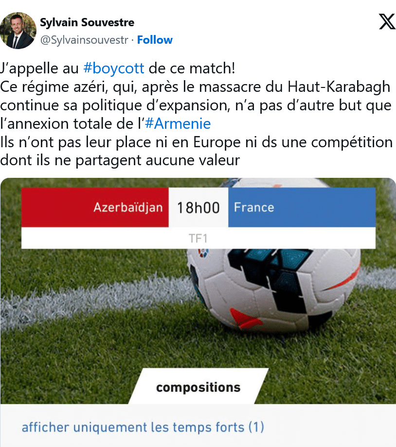 Sylvain Souvestre : l&rsquo;Azerbaidjan n&rsquo;a pas sa place ni en Europe ni ds une compétition dont ils ne partagent aucune valeur