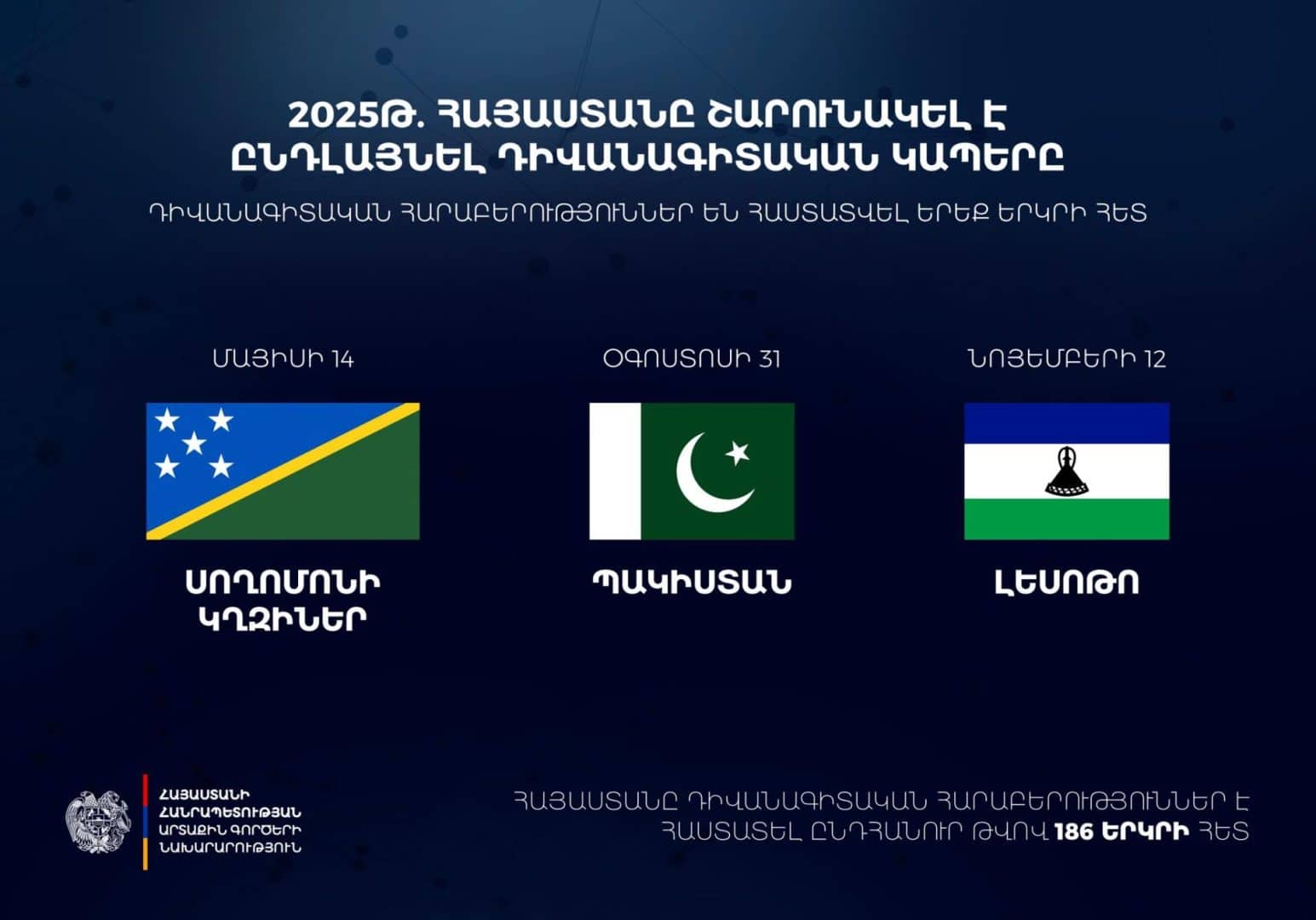 En 2025, l&rsquo;Arménie a poursuivi le développement de ses relations diplomatiques