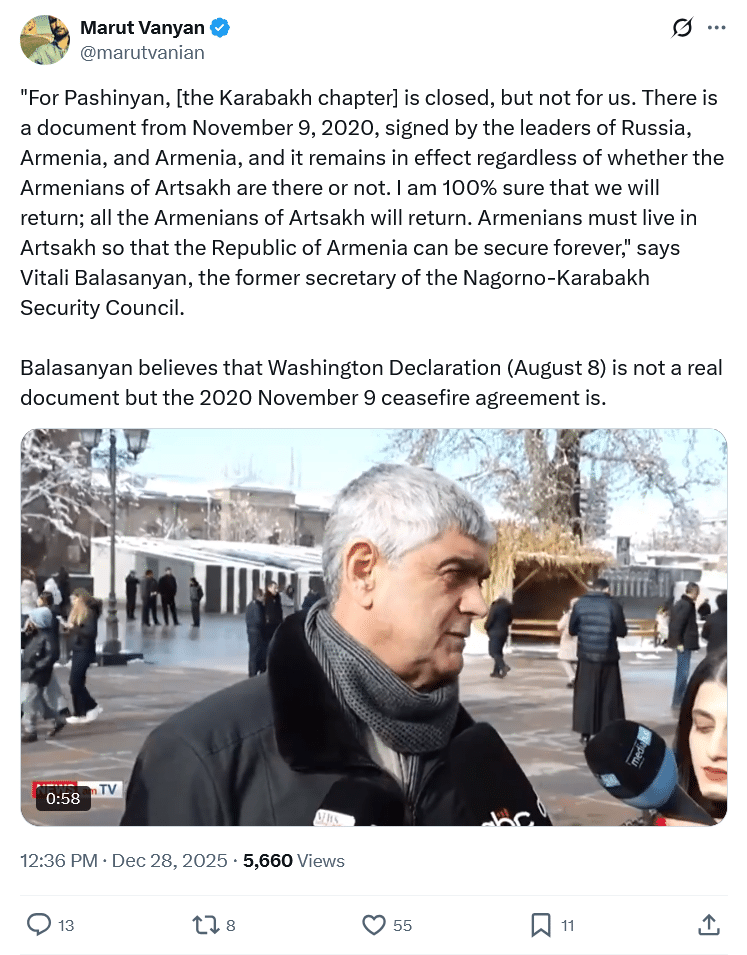 Marut Vanyan :  Pour Pashinyan, [le chapitre du Karabakh] est clos, mais pas pour nous