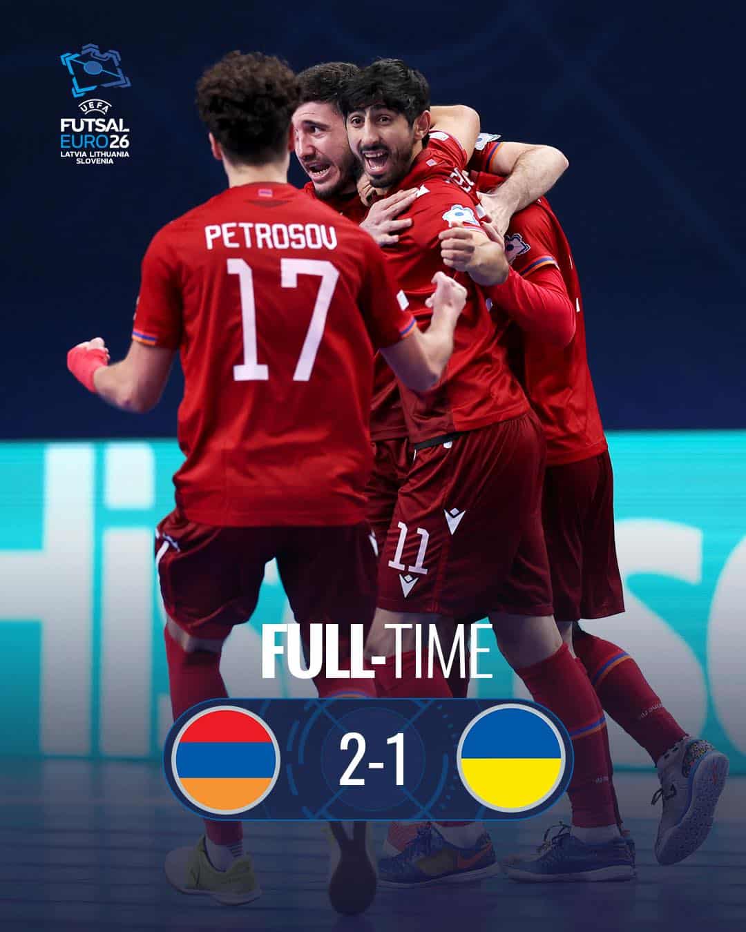 L’Arménie s’impose 2-1 face à l’Ukraine en Euro 2026 de futsal