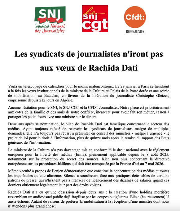 Edwy Plenel : Pas de syndicats de journalistes aux voeux de Dati