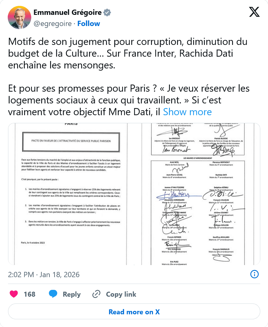 Emmanuel Grégoire : Sur France Inter, Rachida Dati enchaîne les mensonges