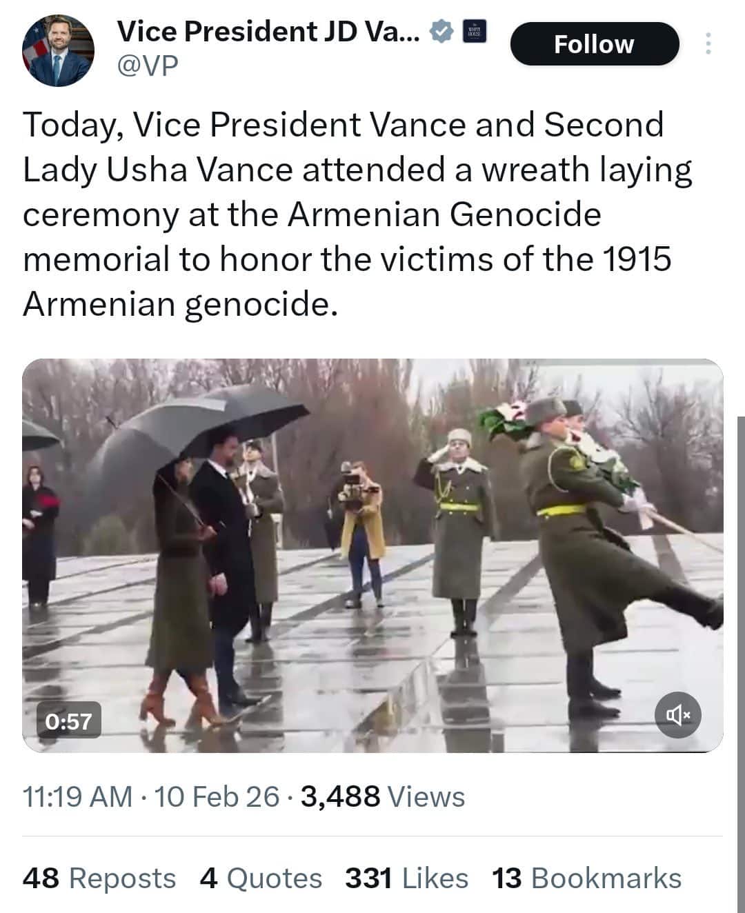 Kégham Balian : Suppression du tweet de Vance sur sa visite au mémorial du génocide