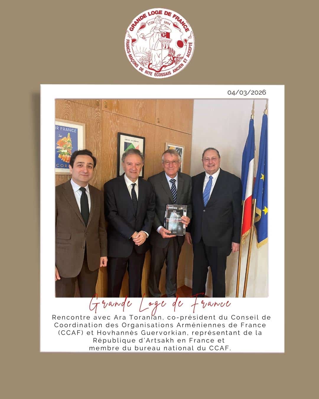 Dejeuner convivial à la Grande loge de France avec Ara Toranian et Hovhannès Guevorkian