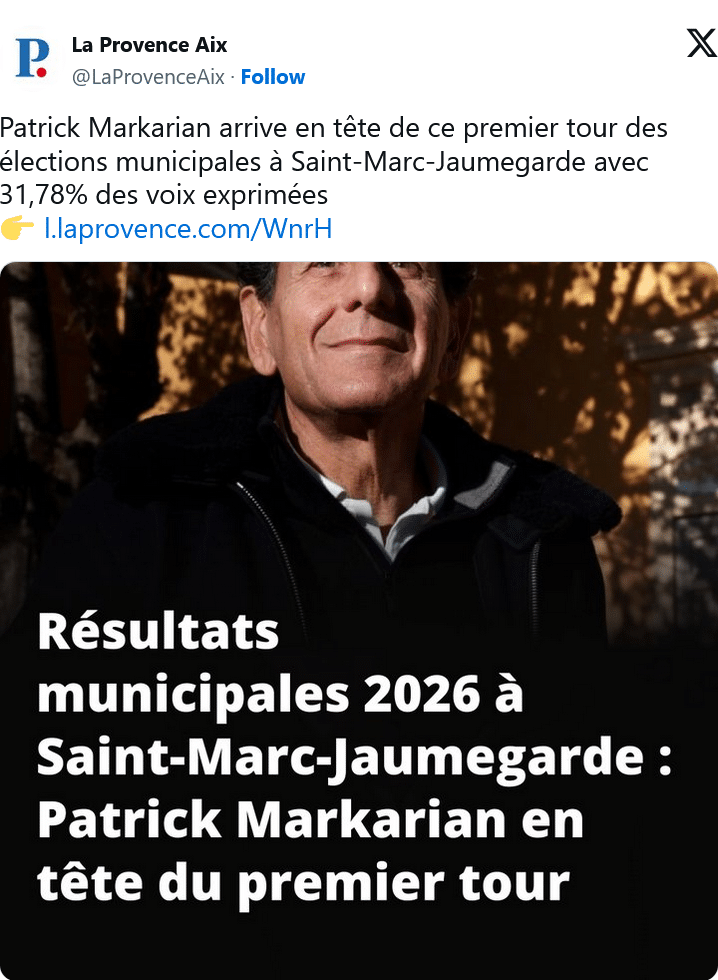 La Provence : Patrick Markarian en tête du premier tour à Saint-Marc-Jaumegarde