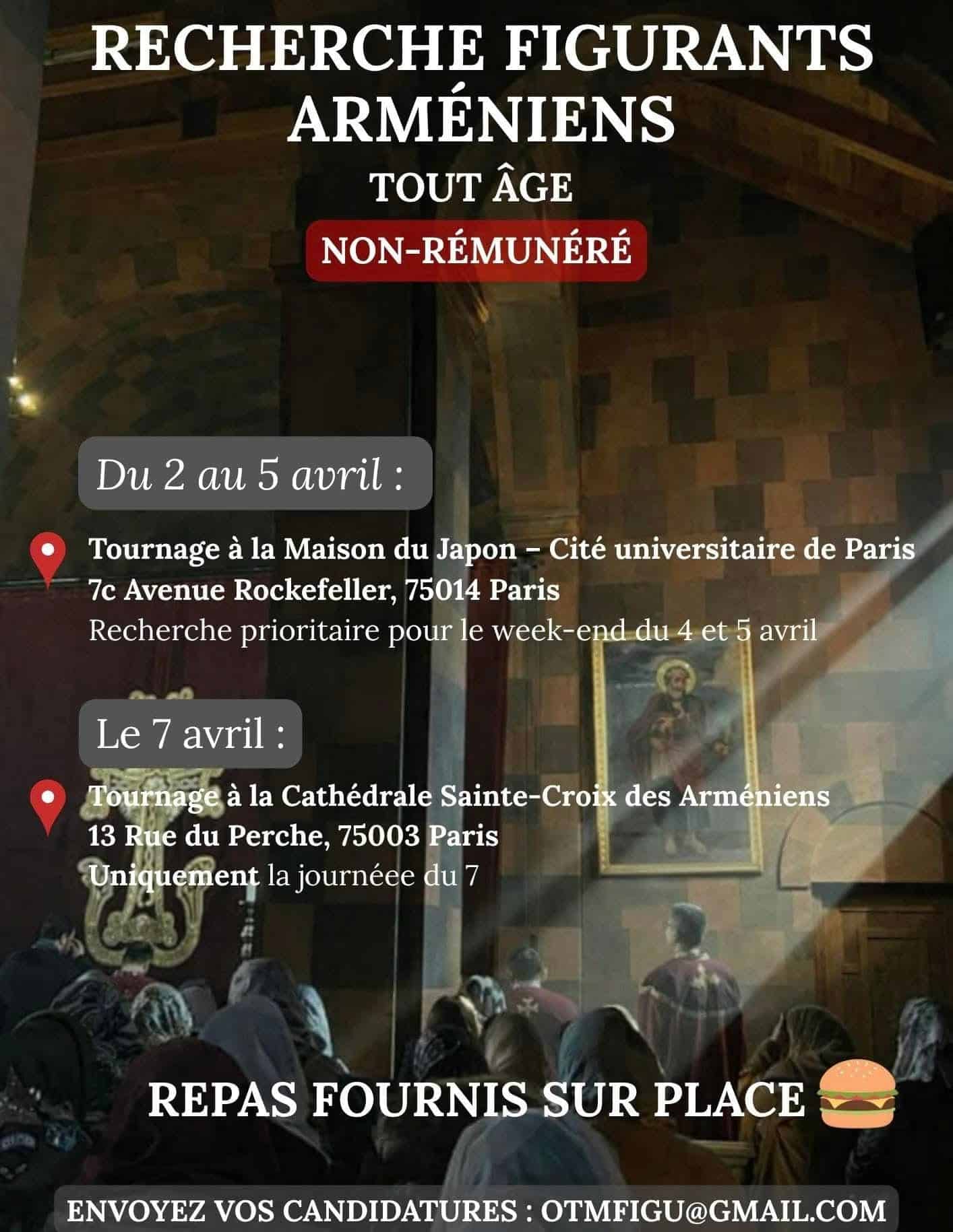 Recherche de figurants arméniens pour tournage imminent à Paris