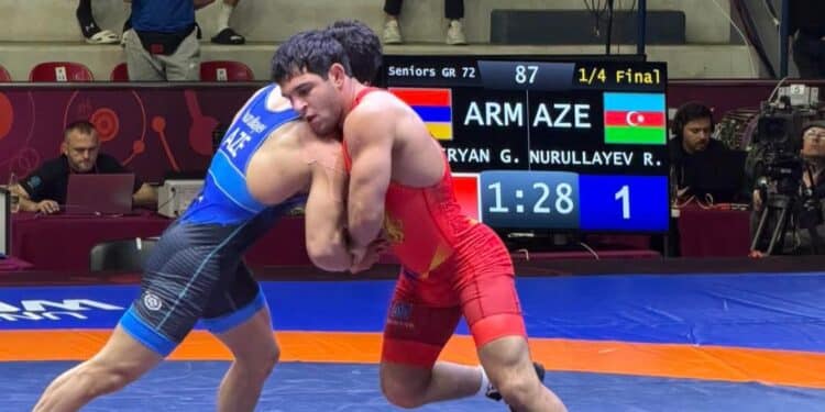 Gaspar Terteryan (Arménie) bat le représentant azerbaïdjanais au terme d&rsquo;un combat intense et se qualifie pour les demi-finales des championnats d’Europe de lutte gréco-romaine