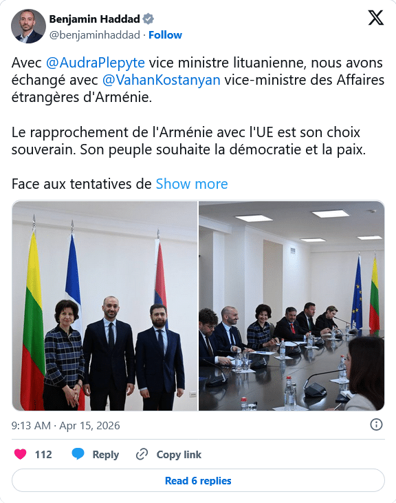 B. Haddad : Le rapprochement de l&rsquo;Arménie avec l&rsquo;UE est son choix souverain