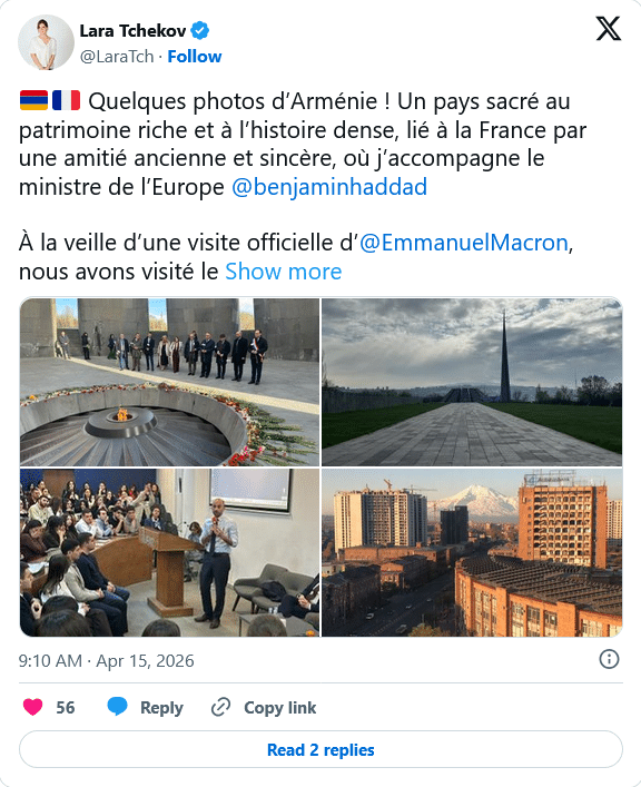 Lara Tchekov : À la veille d’une visite officielle d’@EmmanuelMacron , nous avons visité le mémorial du génocide Arménien à Erevan