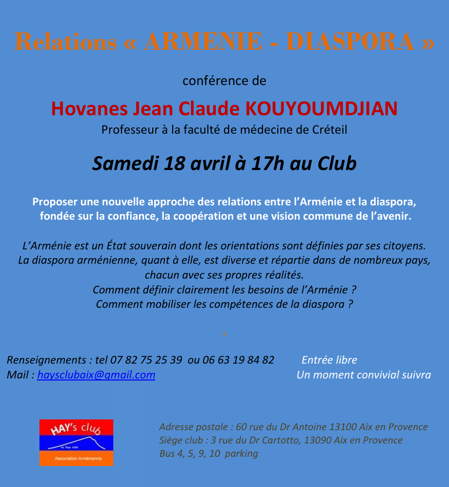 Rencontre avec Hovanes Jean Claude Kouyoumdjian à Aix en Provence le 18 avril