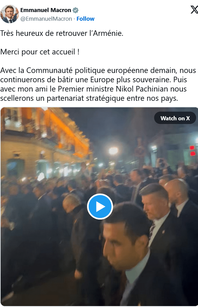 Emmanuel Macron : Très heureux de retrouver l'Arménie