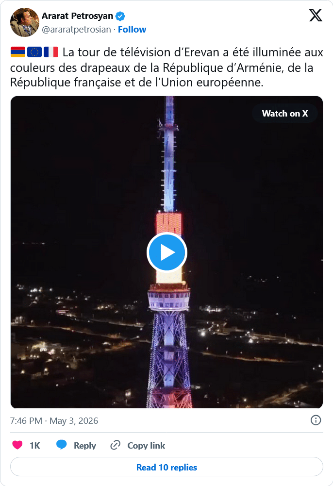 Ararat Petrosyan : La tour de la télé illuminée aux couleurs de la France