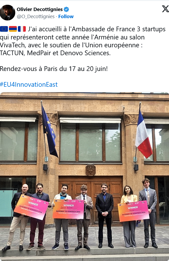O. Decottignies : 3 startups qui représenteront cette année l&rsquo;Arménie au salon VivaTech