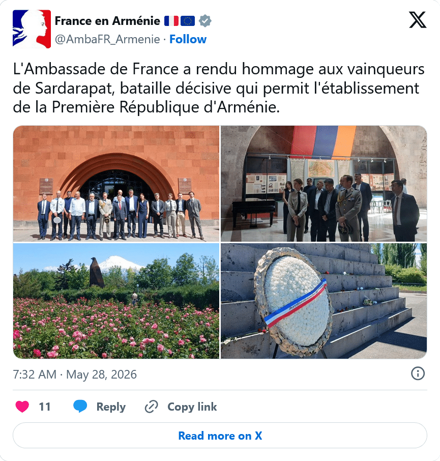 L&rsquo;Ambassade de France a rendu hommage aux vainqueurs de Sardarapat