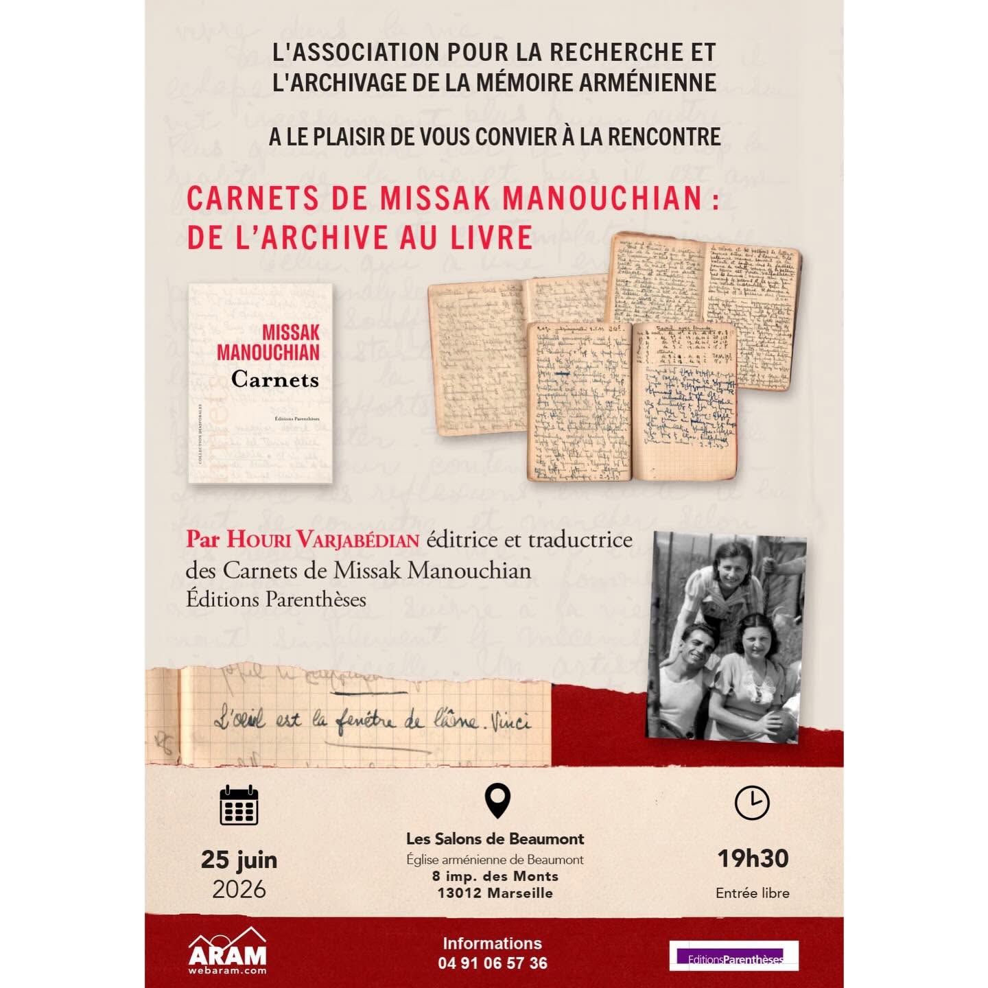 Rencontre avec Houri Varjabedian autour des carnets de Manouchian à Marseille le 25 juin