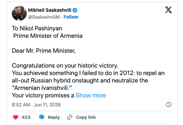 Mikheil Saakashvili : Félicitation pour votre victoire historique