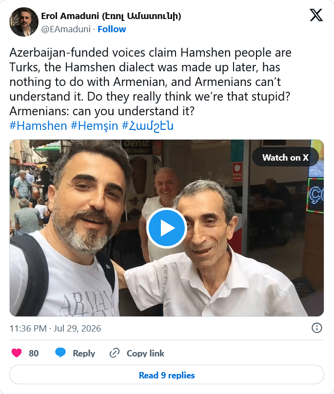 Erol Amaduni : Certaines voix soutenues par l&rsquo;Azerbaïdjan affirment que le peuple hamshen est turc