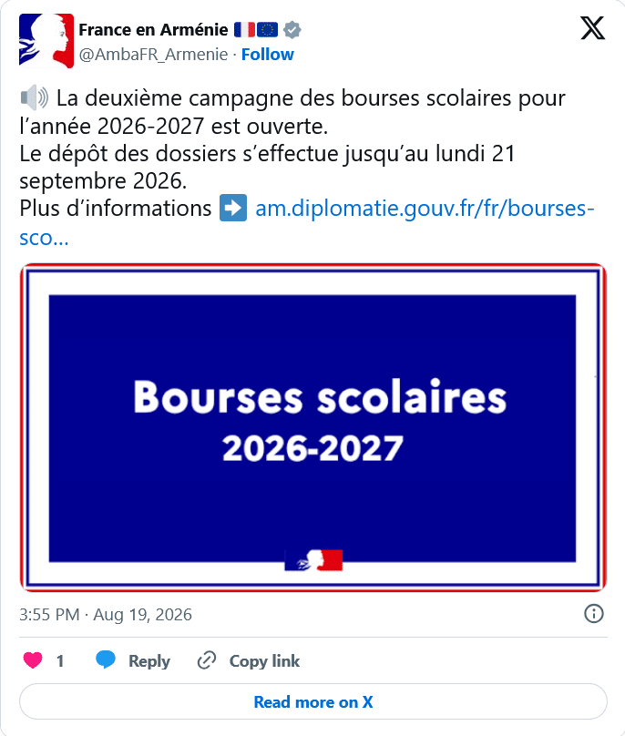 France en Arménie : les bourses scolaires
