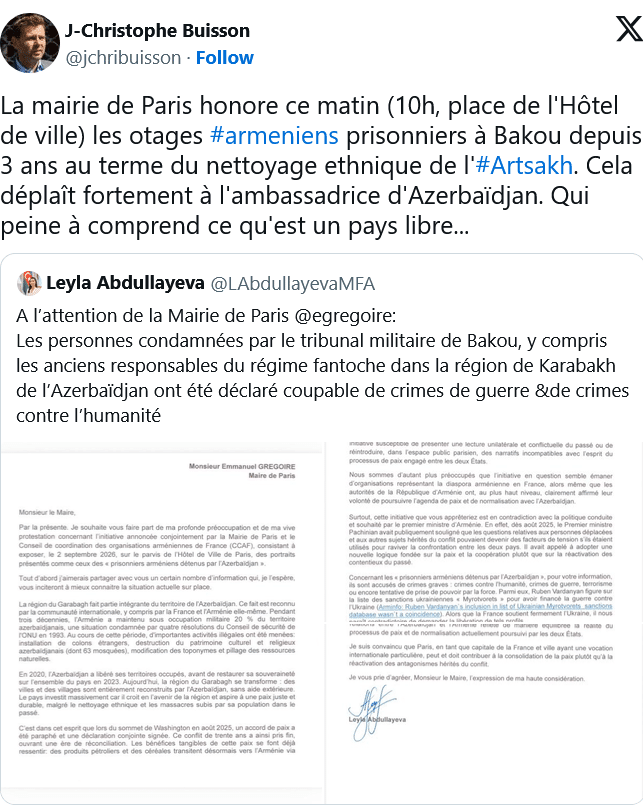 J.C. Buisson : l&rsquo;ambassadrice d&rsquo;Azerbaïdjan peine à comprend ce qu&rsquo;est un pays libre…