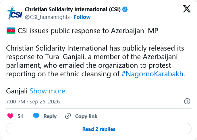 Christian Solidarity International : un accès immédiat aux 20 prisonniers arméniens détenus à Bakou