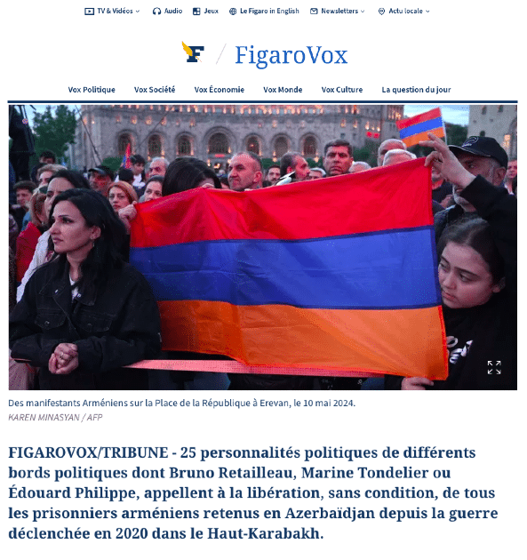 CCAF – «Libérons les prisonniers arméniens détenus en Azerbaïdjan» : l’appel de 25 personnalités politiques dans le Figaro