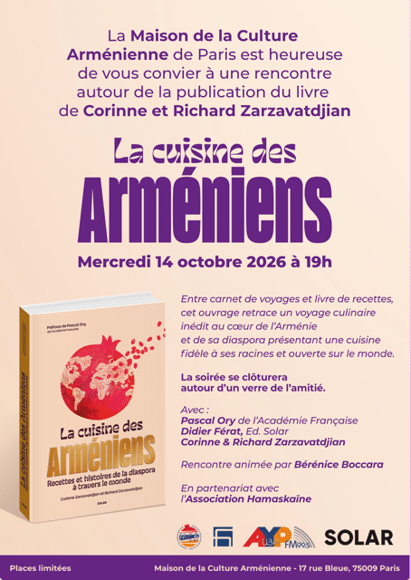 Présentation de « La cuisine des Arméniens » le 14 octobre à la MCA de Paris
