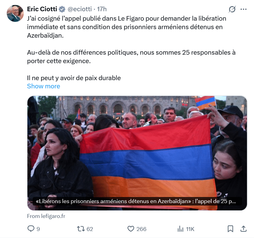 Eric Ciotti : J&rsquo;ai cosigné l&rsquo;appel dans le Figaro pour les otages
